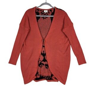 Hot & Delicious Cardigan Womens S/M Orange Tiger Graphic Open Front Knit Sweater